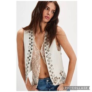 Free People x Understated Leather Chunky White Studded Leather Vest Size S NWOT